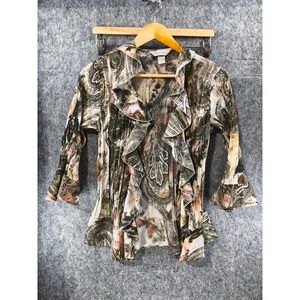 Christopher & Banks Women's Size S Brown‎ Paisley Button Up Blouse